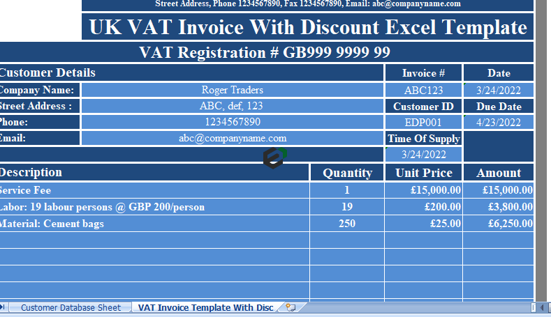 UK VAT Invoice format with Discount template in Excel by Exceldownloads.com feature image
