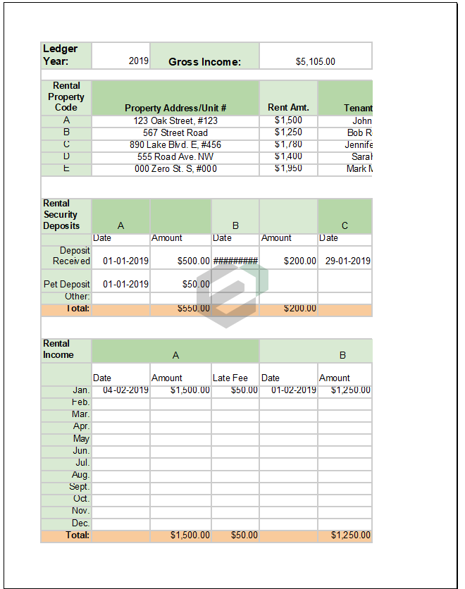 General Rental Ledger Feature Image by ExcelDownloads.com